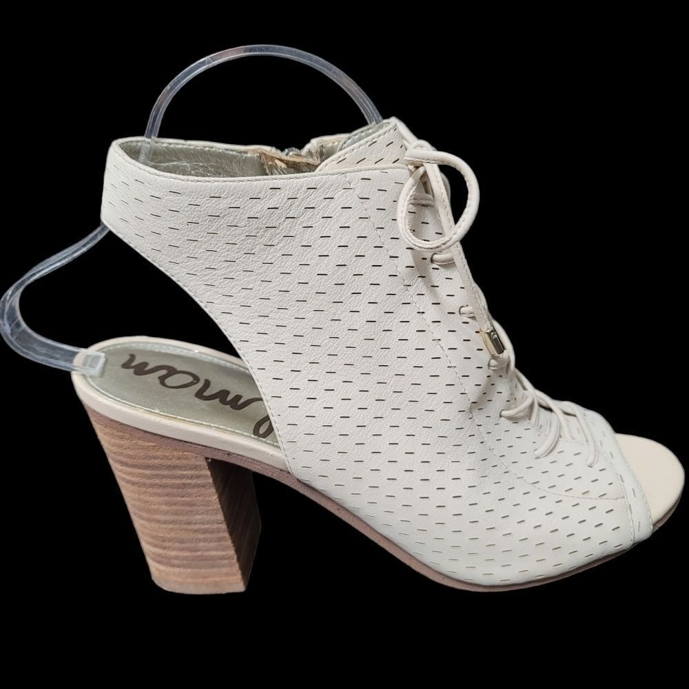 SAM Edelman Ennette Leather Sling Back Open Toe Bootie Cream - Picture 5 of 14
